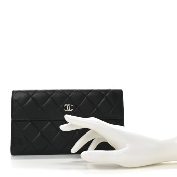 CHANEL Lambskin Quilted Long Flap Wallet Black