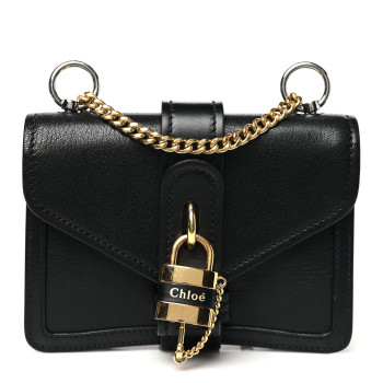 CHLOE Shiny Goatskin Calfskin Mini Aby Chain Shoulder Bag Black