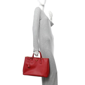 PRADA Saffiano Lux Large Galleria Double Zip Tote Fuoco