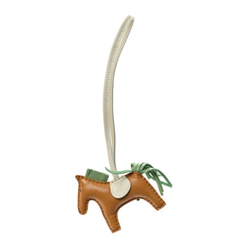 HERMES Milo Lambskin Grigri Rodeo Horse Bag Charm PM Sesame Vert Criquet Craie