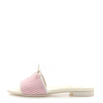 CHANEL Fabric Embroidered CC Bow Mules 36 White Pink