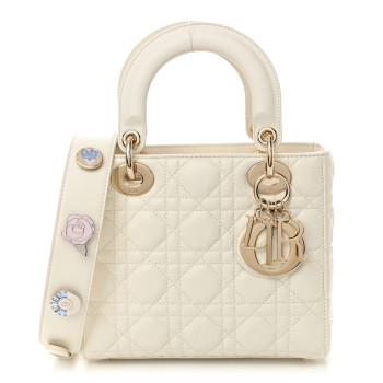CHRISTIAN DIOR Lambskin Cannage Small Lucky Badges My Lady Dior White