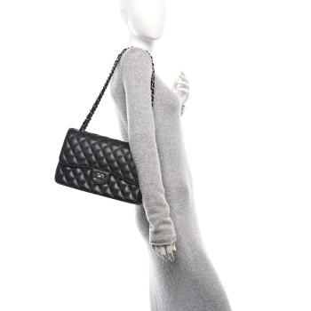 CHANEL Caviar Quilted Jumbo Double Flap Black