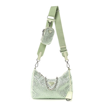 PRADA Satin Crystal Re-Edition 2005 Shoulder Bag Acqua