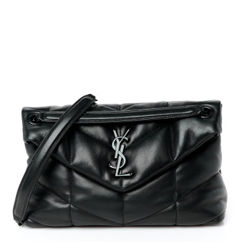SAINT LAURENT Lambskin Quilted Monogram Monochrome Small Loulou Puffer Chain Satchel Black