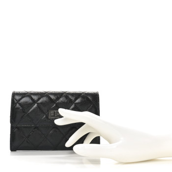 CHANEL Shiny Calfskin Quilted Reissue Flap Card Holder Black