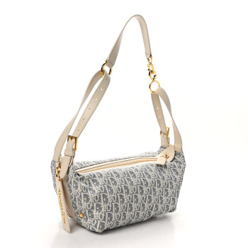 CHRISTIAN DIOR Oblique Raffia Effect Small D-Journey Bag Blue Light Biscuit