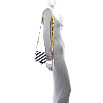 OFF-WHITE Saffiano Striped Mini Diag Binder Clip Bag White Black