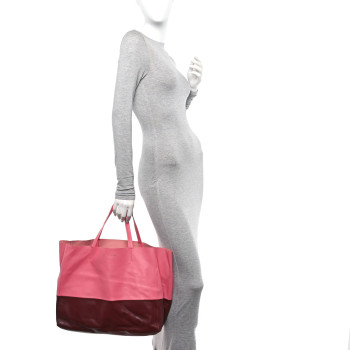 CELINE Lambskin Horizontal Bi-Color Cabas Pink Rust