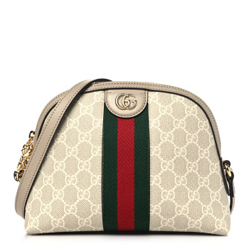GUCCI GG Supreme Monogram Textured Dollar Calfskin Web Small Ophidia Dome Shoulder Beige Mystic White Oatmeal