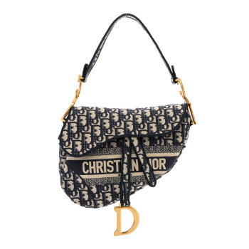 CHRISTIAN DIOR Oblique Embroidered Saddle Bag Blue