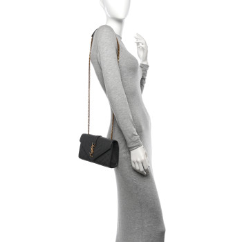 SAINT LAURENT Grain De Poudre Textured Mixed Matelasse Triquilt Small Monogram Satchel Pebble