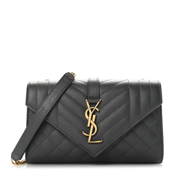 SAINT LAURENT Grain De Poudre Textured Mixed Matelasse Triquilt Small Monogram Satchel Pebble
