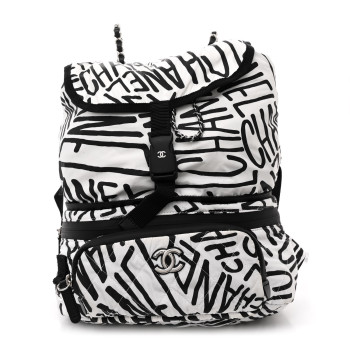 CHANEL Nylon Printed Quilted Coco Neige Convertible Backpack Black White