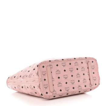 MCM Visetos Medium Rabbit Top Zip Shopper Tote Light Pink