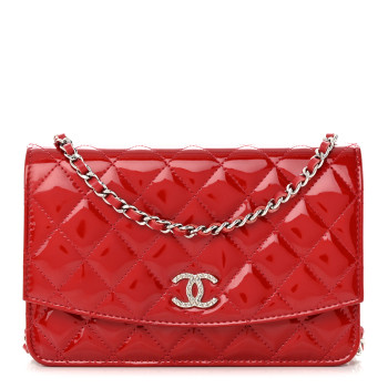 CHANEL Patent Quilted Brilliant Wallet On Chain WOC Red