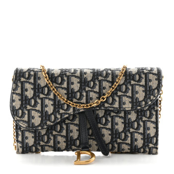 CHRISTIAN DIOR Oblique Saddle Chain Long Wallet Blue
