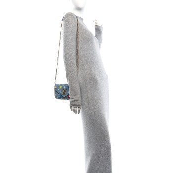 LOUIS VUITTON Embroidered Monogram Denim New Wave Chain Pochette Blue
