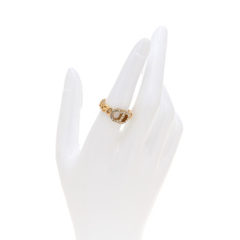CHRISTIAN DIOR Metal Crystal Danseuse Etoile Chain Ring L 54 7 Gold