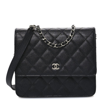 CHANEL Caviar Quilted Square Wallet On Chain WOC Black