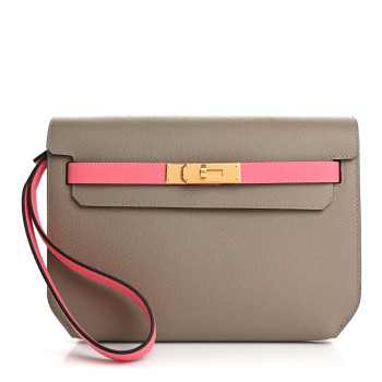 HERMES Epsom Horseshoe Kelly Depeches 25 Pouch Etoupe Rose Azalee