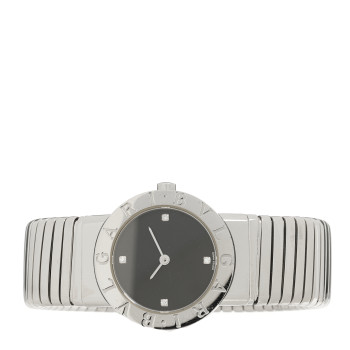 BULGARI Stainless Steel Diamond 26mm Tubogas Quartz Watch Black