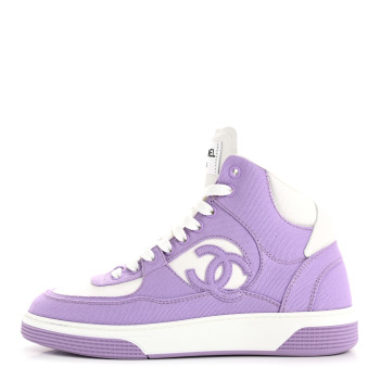 CHANEL Cotton High Top Sneakers 38 Purple White