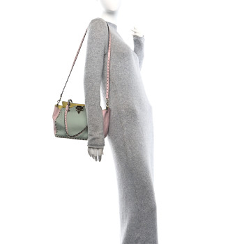 VALENTINO GARAVANI Vitello Watercolor Small Rockstud Tote Rose Green Yellow Sky