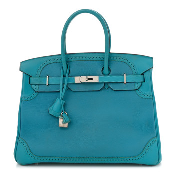 HERMES Togo Swift Ghillies Birkin 35 Turquoise