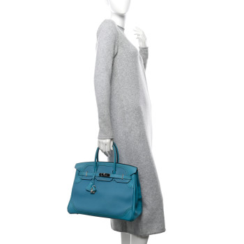 HERMES Togo Swift Ghillies Birkin 35 Turquoise