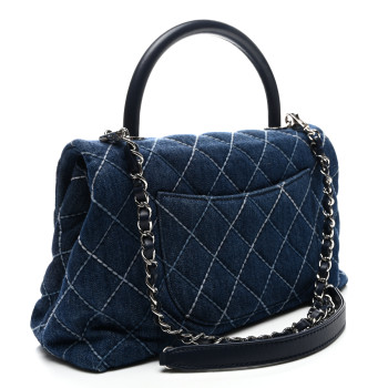 CHANEL Denim Quilted Small Coco Handle Flap Blue