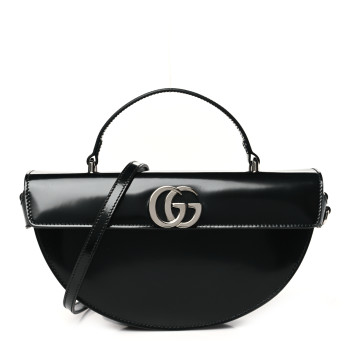 GUCCI Calfskin Matelasse GG Marmont Half Moon Top Handle Bag Black
