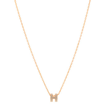 HERMES Lacquered Rose Gold Mini Pop H Pendant Necklace Marron Glace