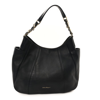 SALVATORE FERRAGAMO Calfskin Elle Gancini Chain Hobo Black
