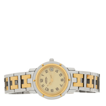 HERMES Stainless Steel 24mm Clipper Quartz Watch Gold