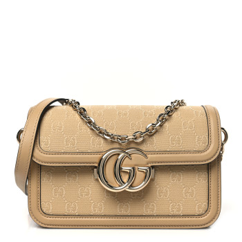 GUCCI Monogram Small Gucci Go Shoulder Bag Beige