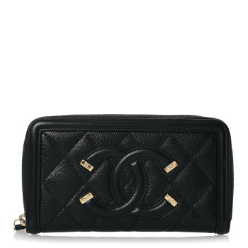CHANEL Caviar Quilted Medium Filigree Zip Around Wallet Black