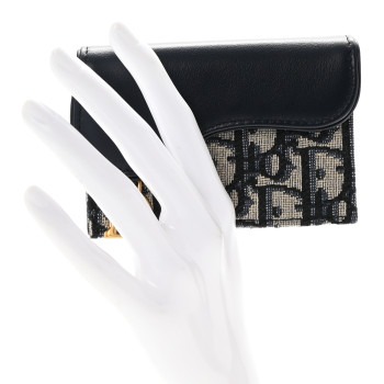 CHRISTIAN DIOR Smooth Calfskin Oblique Saddle Bloom Card Holder Blue