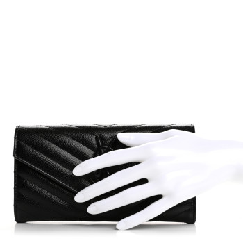 SAINT LAURENT Grain De Poudre Matelasse Chevron Monogram Flap Wallet Black