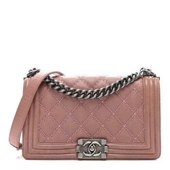 CHANEL Calfskin Quilted Double Stitch Medium Boy Flap Pink