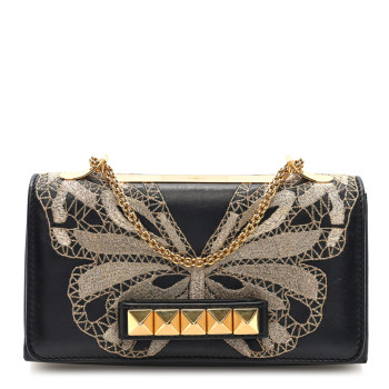 VALENTINO GARAVANI Nappa Lace Va Va Voom Butterfly Shoulder Bag Black