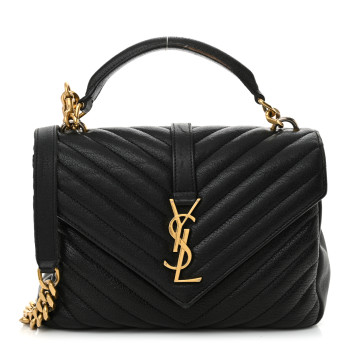 SAINT LAURENT Sheepskin Matelasse Chevron Monogram Medium College Bag Black