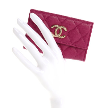 CHANEL Caviar Quilted Textured CC Flap Card Holder Purple