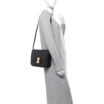 CELINE Box Calfskin Medium Classic Box Flap Bag Black