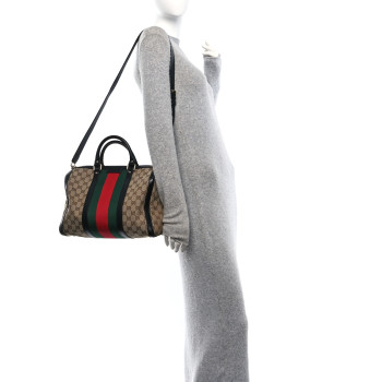 GUCCI Monogram Vintage Web Medium Boston Black