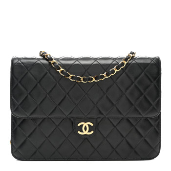 CHANEL Lambskin Quilted Medium Single Flap Black