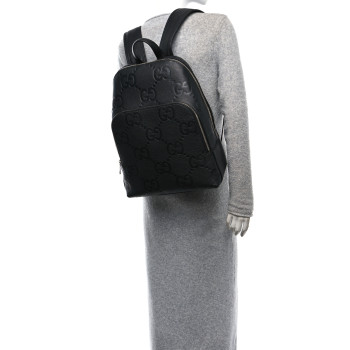 GUCCI Calfskin Jumbo GG Embossed Large Backpack Black