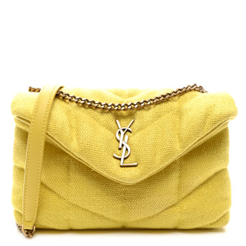 SAINT LAURENT Canvas Quilted Toy Loulou Puffer Monogram Chain Satchel Jaune Citron