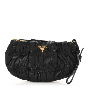 PRADA Nappa Gaufre Wristlet Clutch Black
