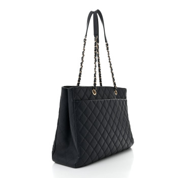 CHANEL Caviar Quilted Large CC Shopping Tote Navy